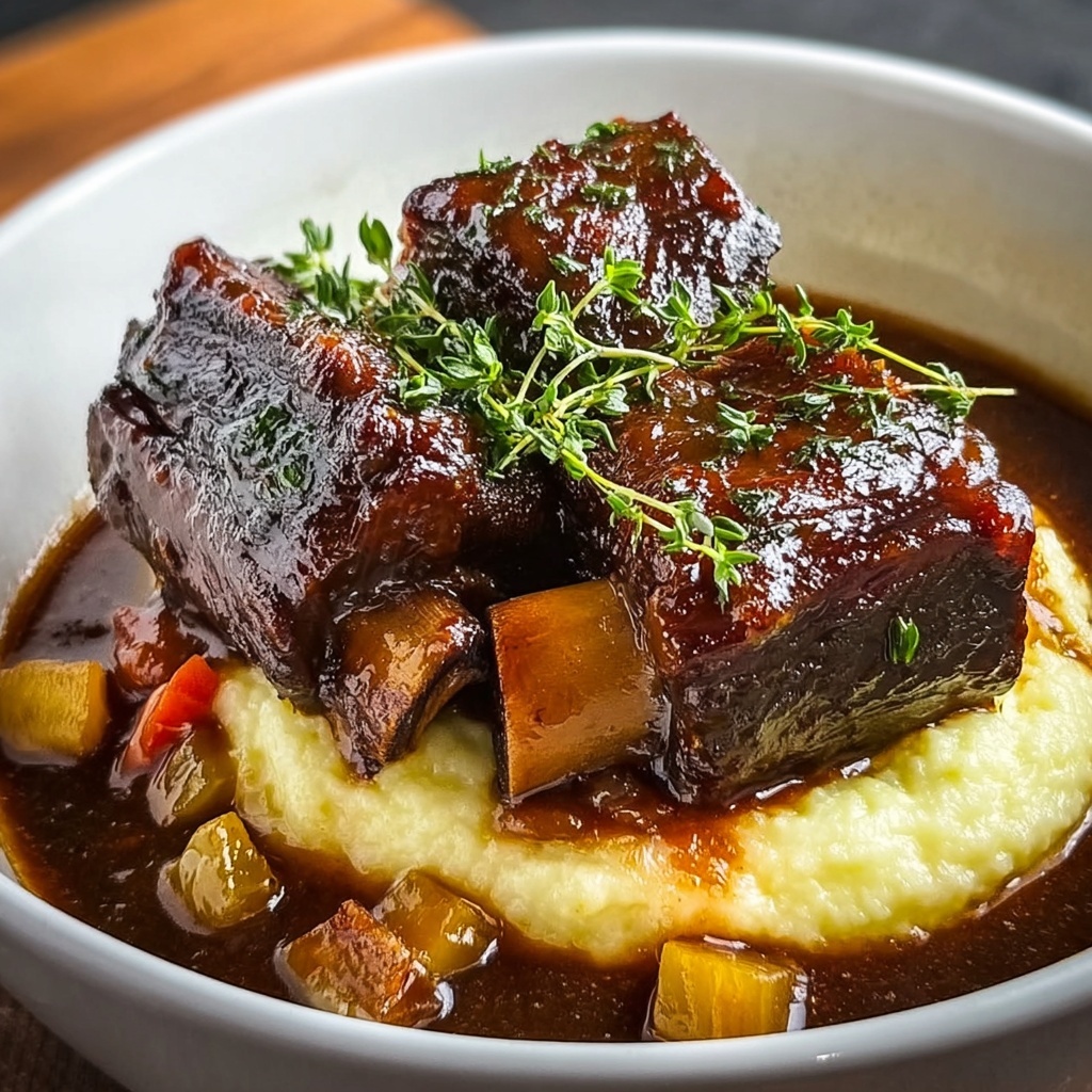 Braised Short Ribs & Lamb Shanks in Red Wine Herb Sauce Recipe - Recipe Image