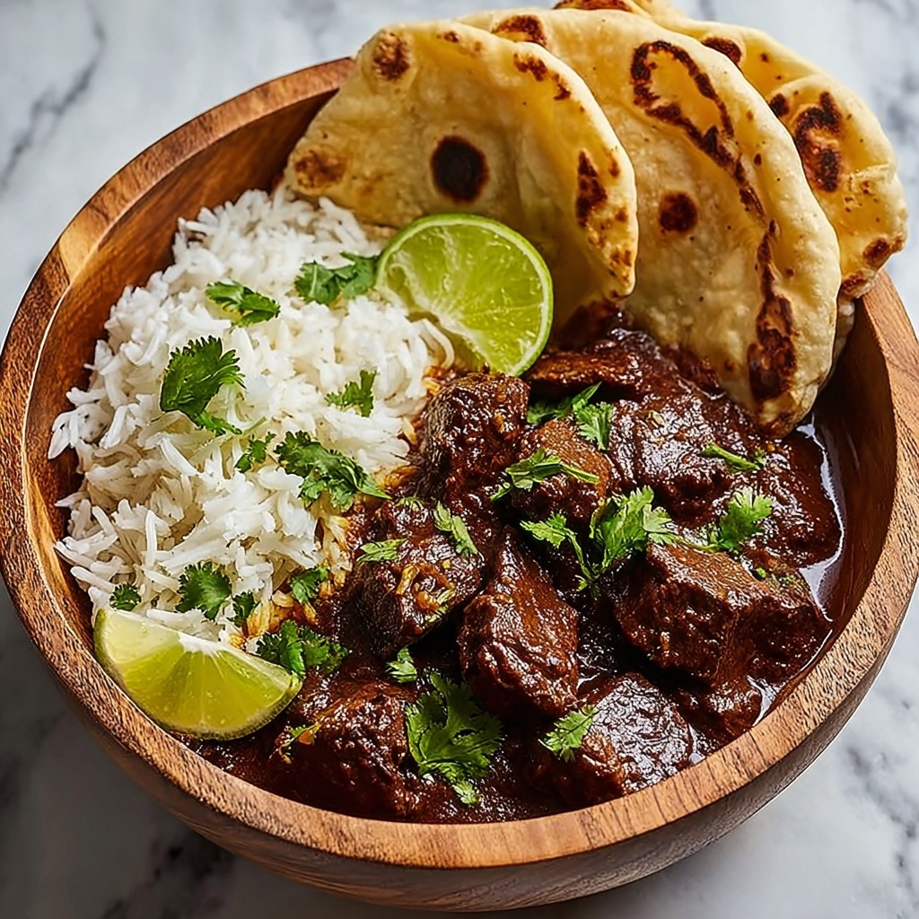 Beef Coconut Curry with Fragrant Rice and Warm Naan Recipe - Recipe Image